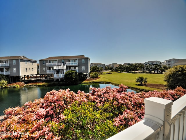 exterior space with a water view