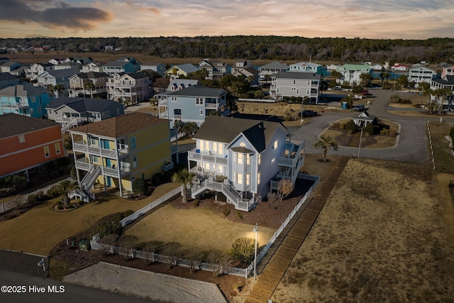 view of aerial view at dusk