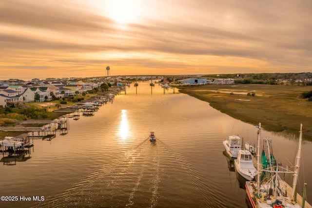 property view of water with a boat dock