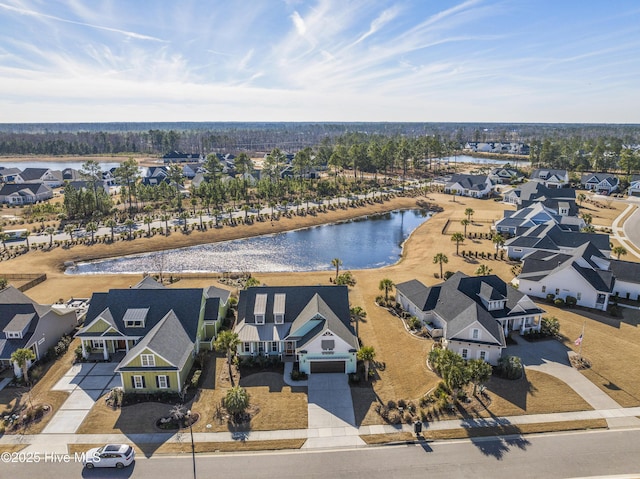 aerial view with a water view