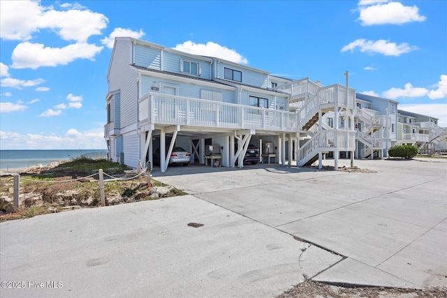 exterior space with a water view