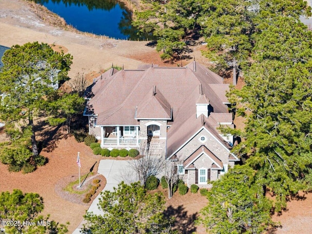 aerial view with a water view