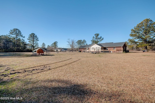 view of yard with a storage shed