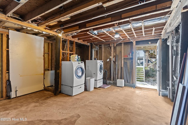 basement with washer and clothes dryer