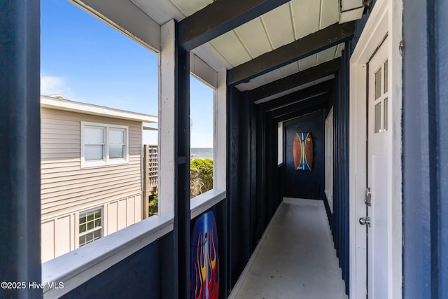 hallway featuring a water view