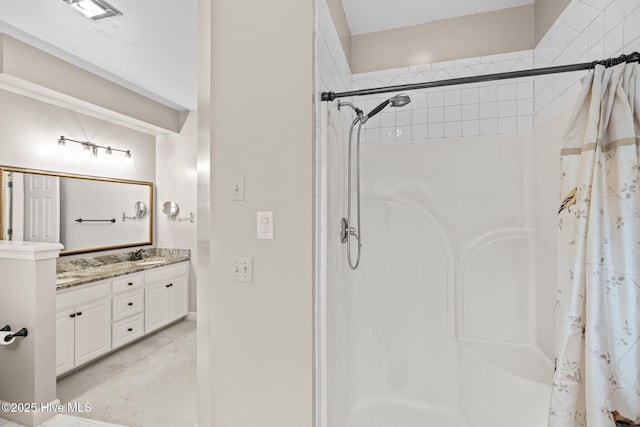 1985 Den Tree Ct, New Bern, NC 28562 - full bathroom with a shower with shower curtain, visible vents, and vanity