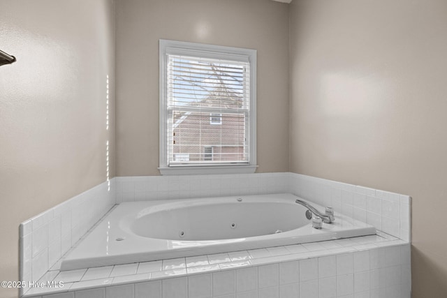 bathroom featuring a relaxing tiled tub