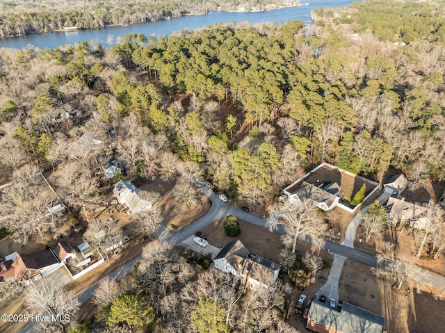 1985 Den Tree Ct, New Bern, NC 28562 - birds eye view of property featuring a water view and a forest view