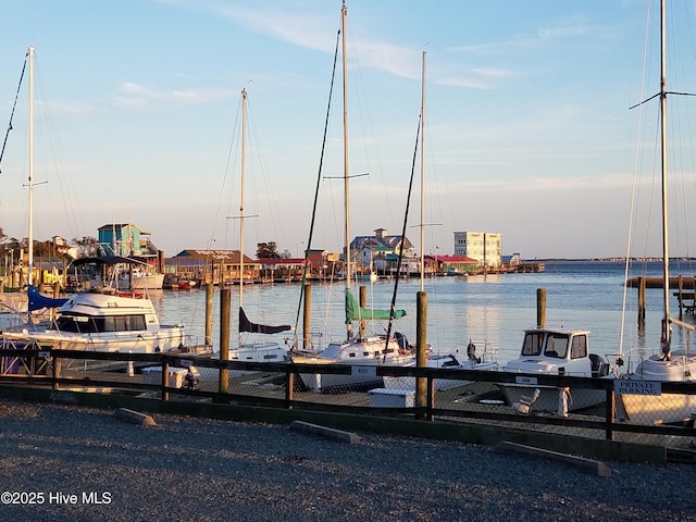 view of dock with a water view