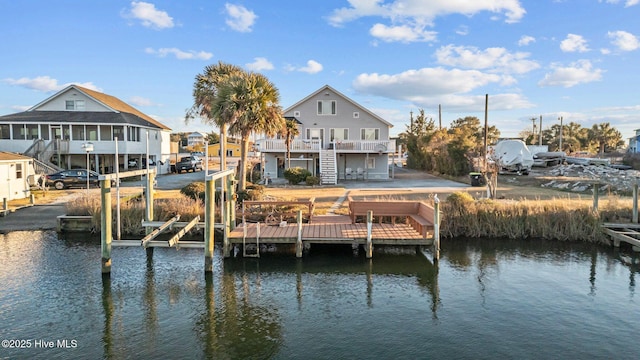 dock area with a water view