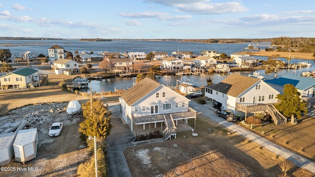 aerial view featuring a water view