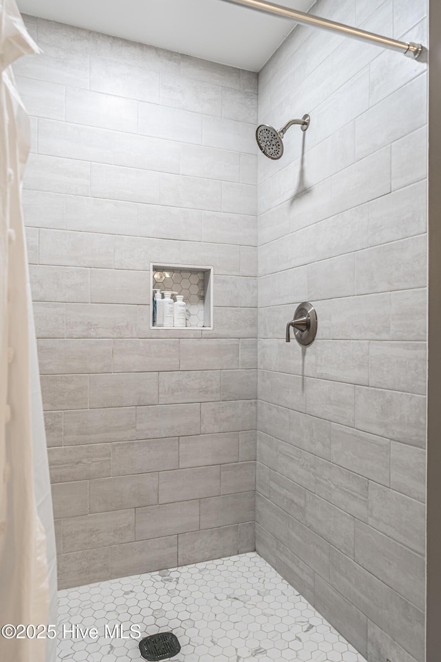 bathroom featuring a shower with shower curtain