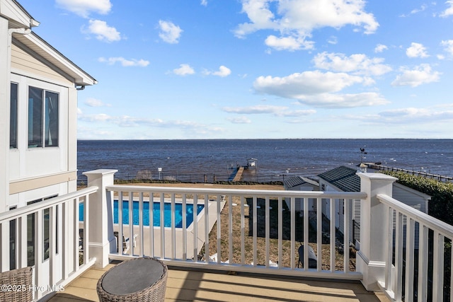 exterior space with a water view