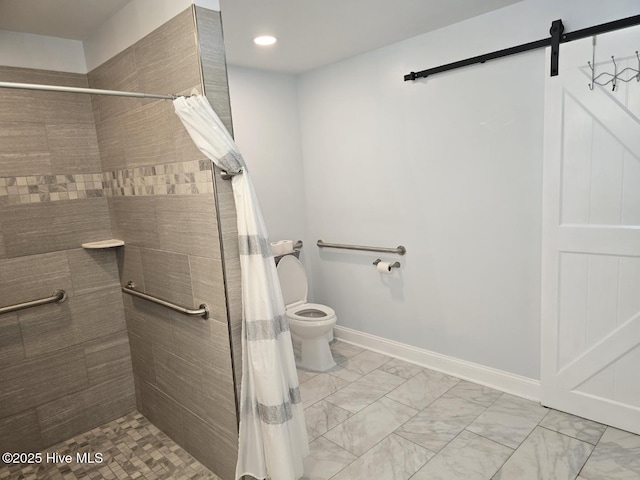 bathroom featuring toilet and a shower with curtain