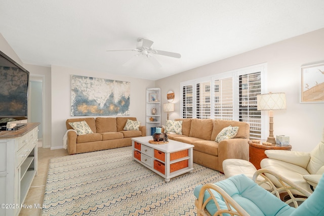 living room with ceiling fan