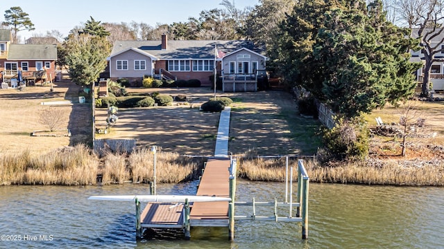 dock area with a water view