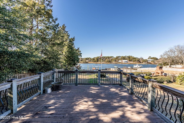 deck with a water view