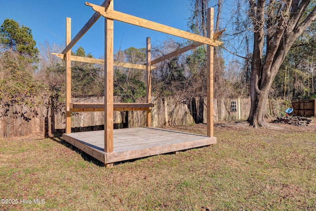 view of yard featuring a wooden deck