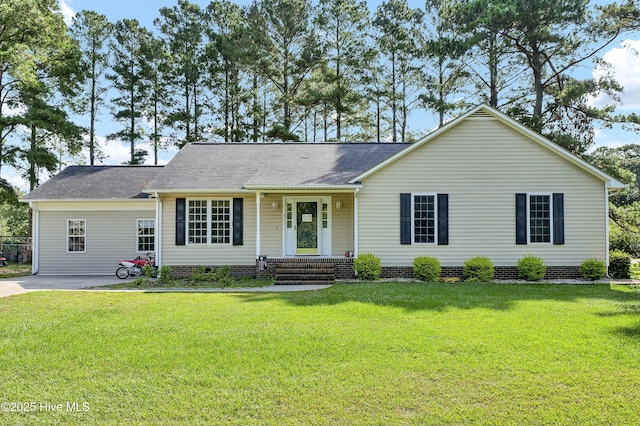 ranch-style home with a front lawn