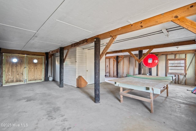 basement with wood walls