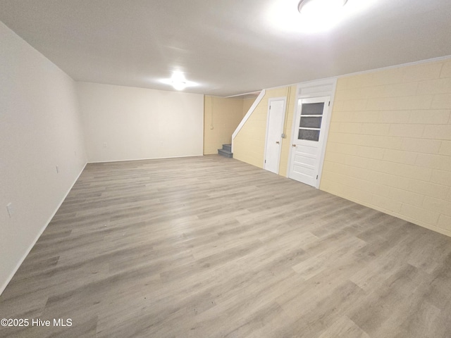 basement featuring hardwood / wood-style flooring