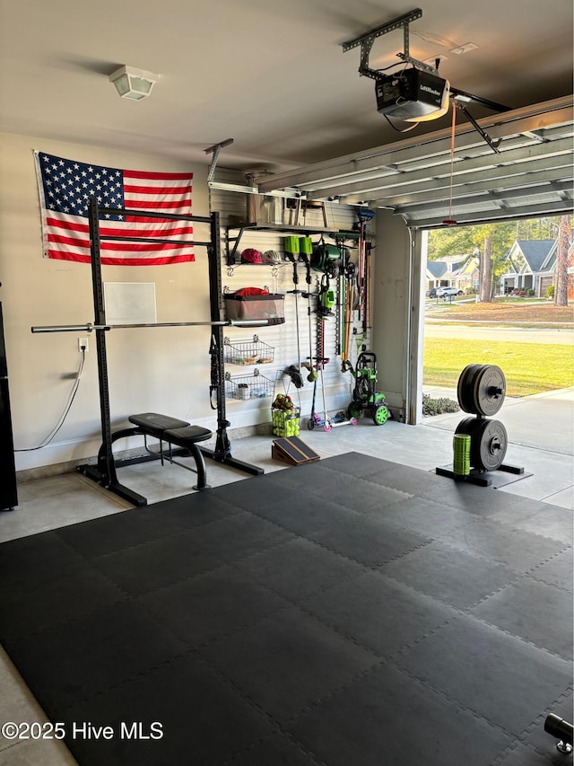 garage with a garage door opener