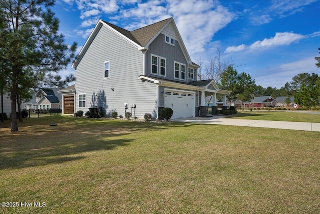 view of home's exterior featuring a garage and a yard