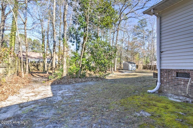 view of yard featuring a storage shed