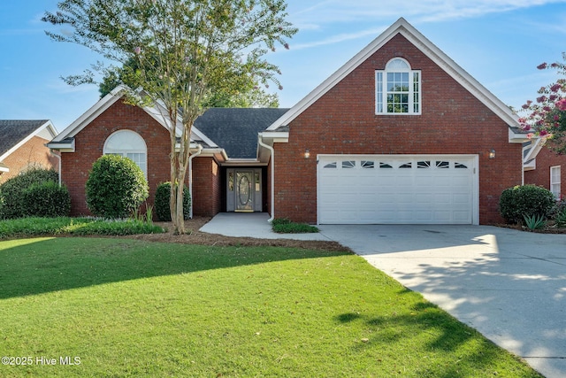 view of front property featuring a front lawn and a garage