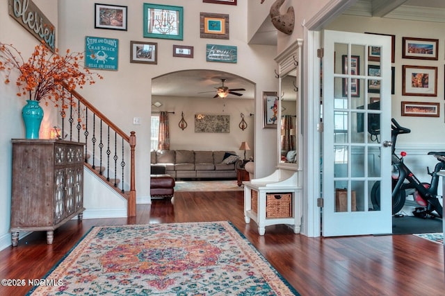 foyer featuring dark hardwood / wood-style floors and ceiling fan