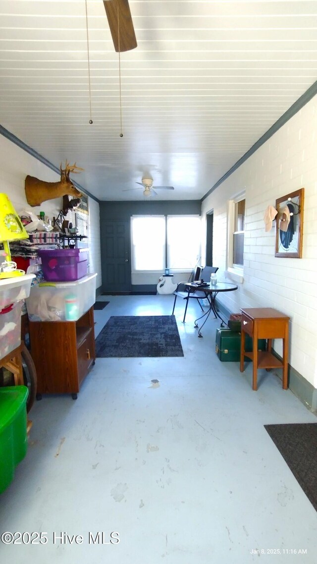 kitchen featuring concrete flooring and wood ceiling