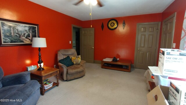 office space with ceiling fan and light hardwood / wood-style flooring