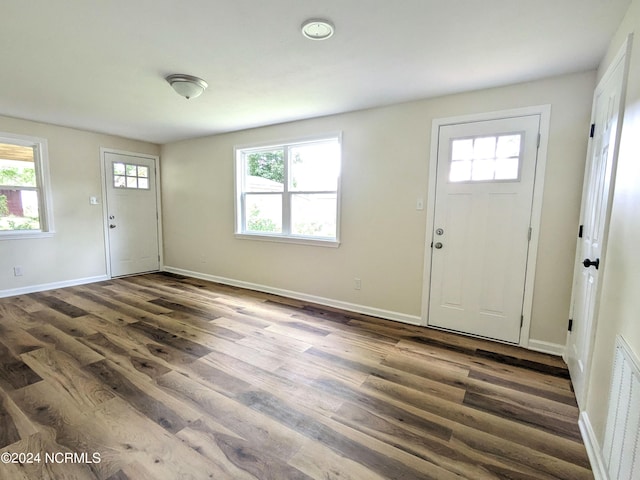 foyer with dark hardwood / wood-style flooring