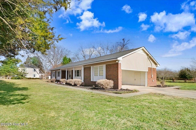 ranch-style home featuring a garage and a front yard