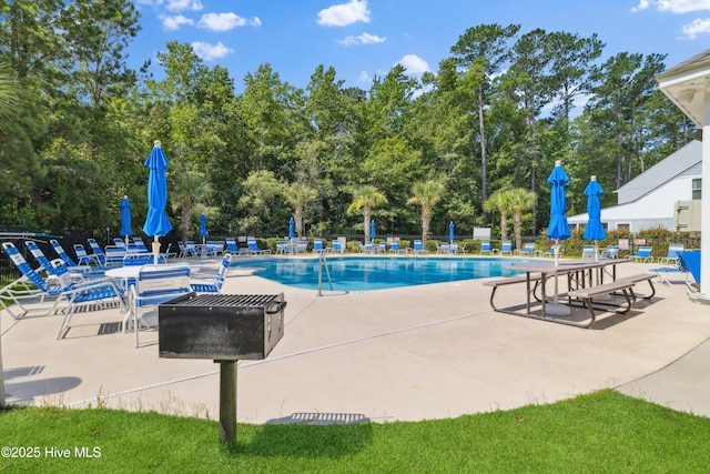 view of swimming pool with a patio