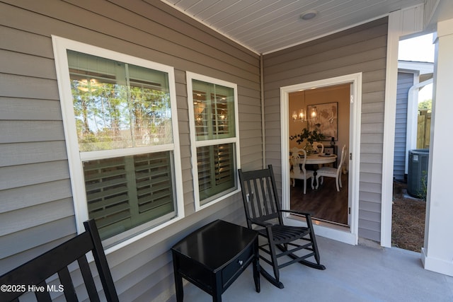 view of patio / terrace featuring covered porch and central AC unit