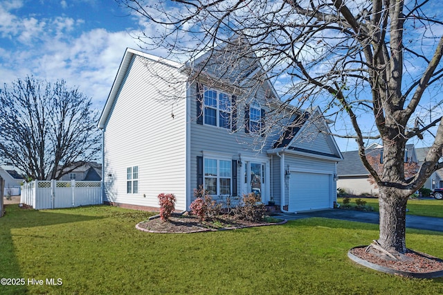 view of front of house with a front lawn and a garage