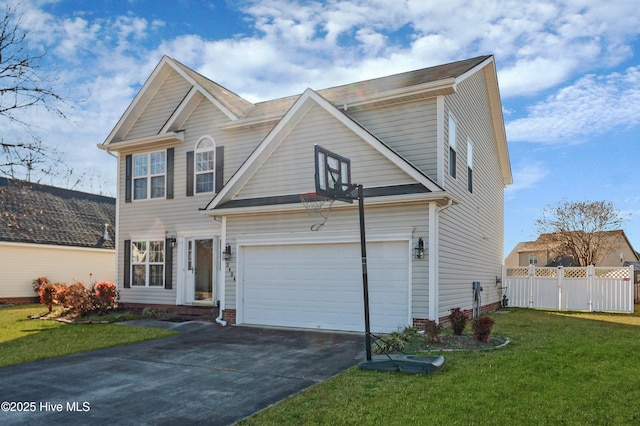 view of front facade with a front lawn and a garage