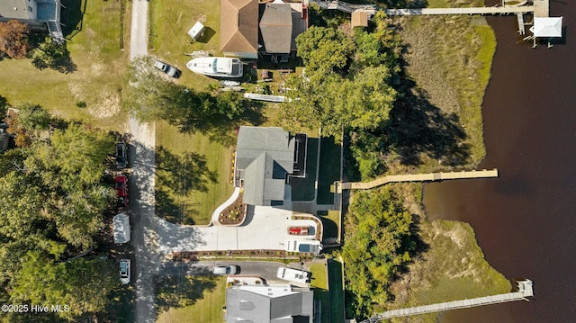 bird's eye view featuring a water view