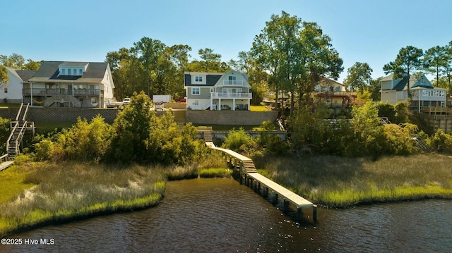 view of dock with a water view