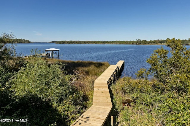 view of dock featuring a water view