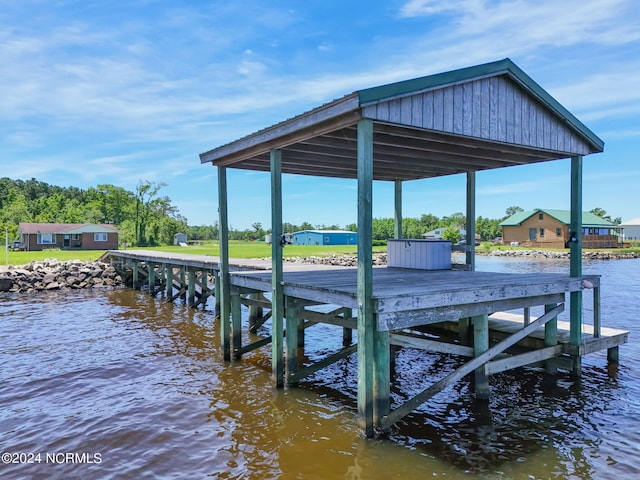 dock area with a water view