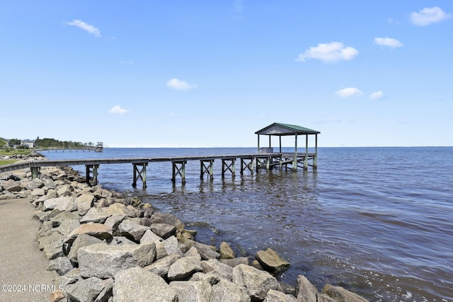 view of dock featuring a water view