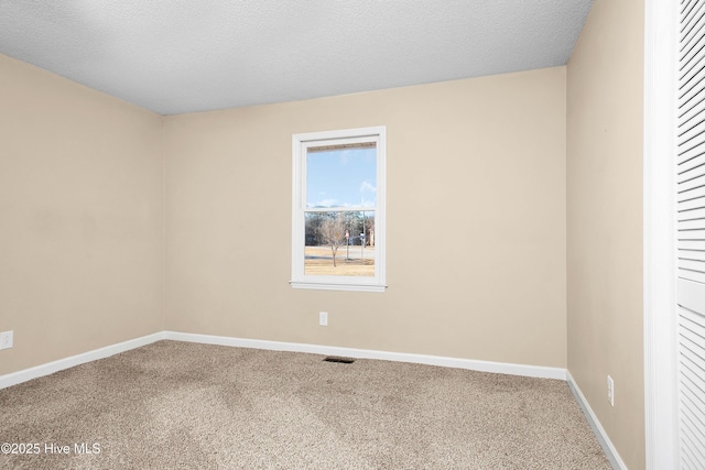 spare room with a textured ceiling and carpet flooring