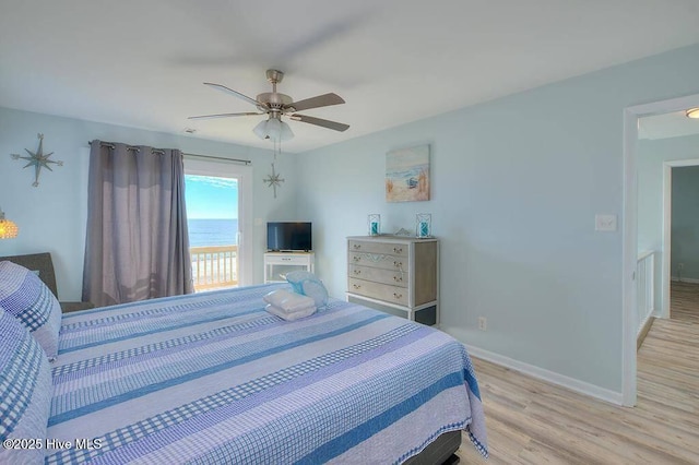 bedroom featuring ceiling fan and light hardwood / wood-style floors