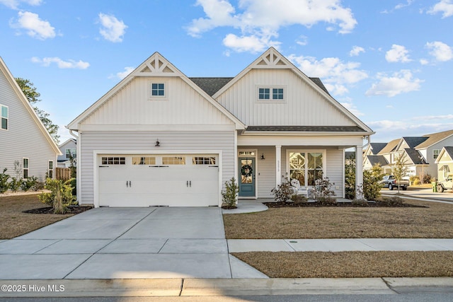 view of front of home with a porch and a garage