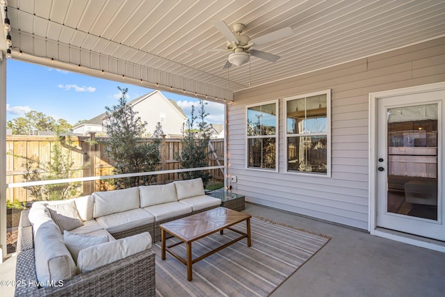 view of patio / terrace featuring an outdoor living space and ceiling fan