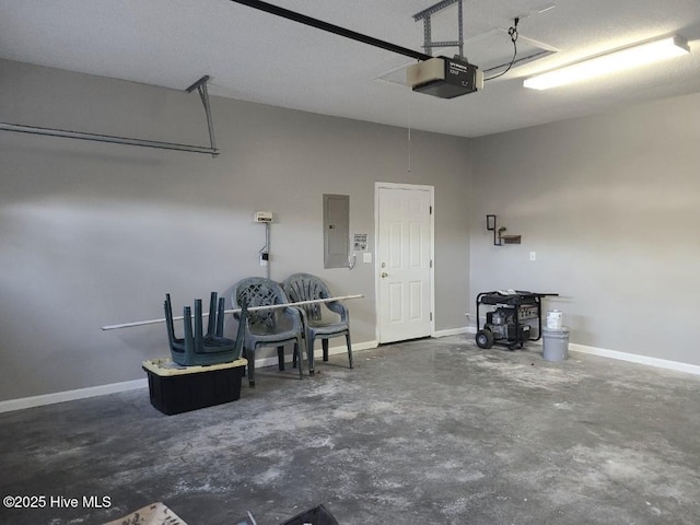 garage featuring a garage door opener and electric panel