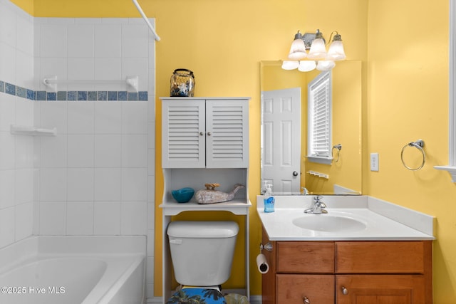 full bath with vanity, bathing tub / shower combination, and toilet