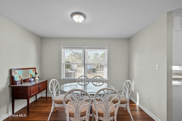 dining area featuring sink and dark hardwood / wood-style flooring